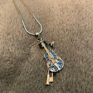 Beautiful Violin Necklace with Blue Gemstones